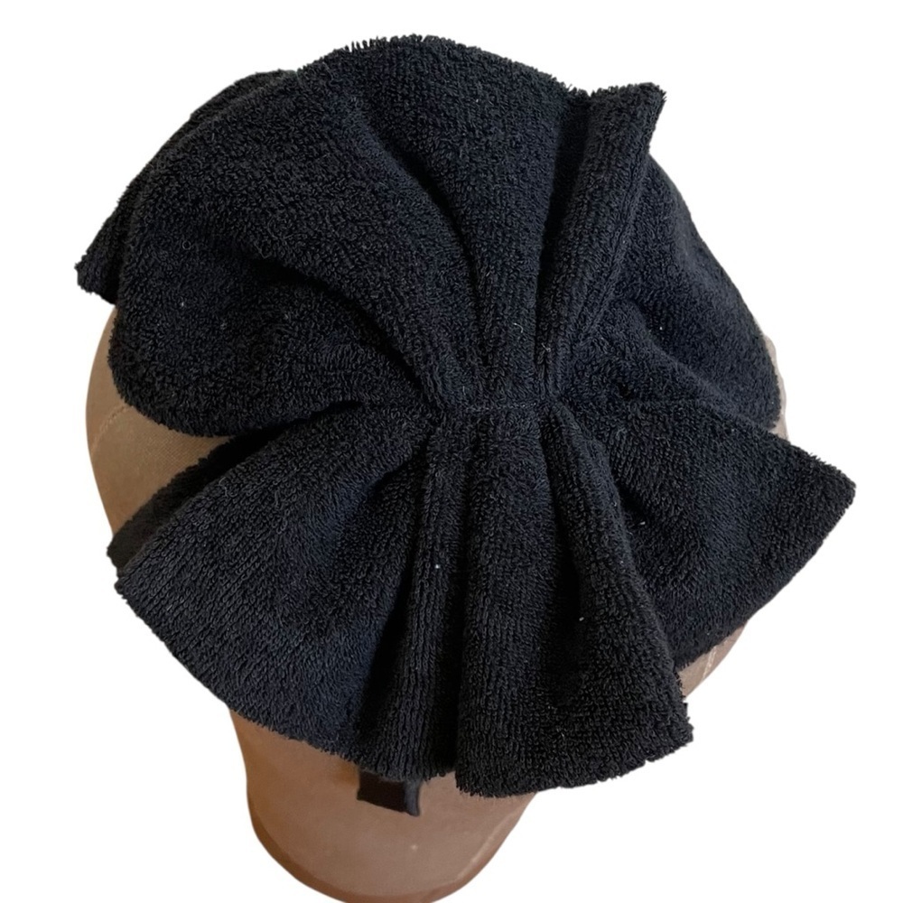4/$25 Black Terry Cloth Towelling Bow Headband - Picture 4 of 9
